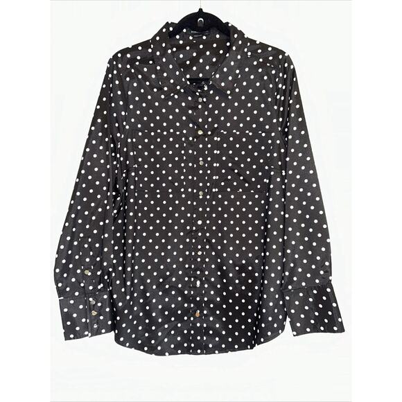 BCBG MAXAZRIA Womens XL Polka Dot Satin Button-Up Blouse Whimsigoth Preppy - Picture 1 of 14